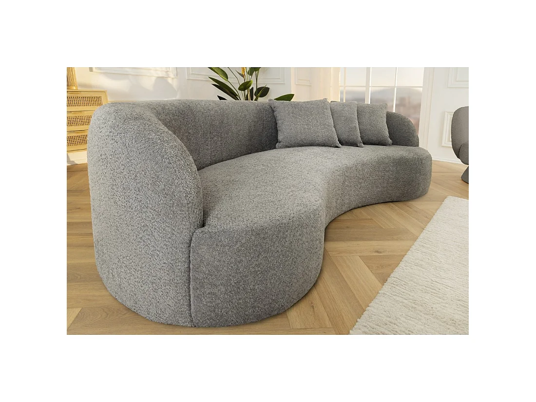 Sofa gerade SOREN dunkelgrau – Designersofa aus Bouclé-Stoff mit abgerundeter Form