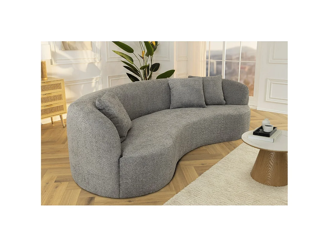 Sofa gerade SOREN dunkelgrau – Designersofa aus Bouclé-Stoff mit abgerundeter Form