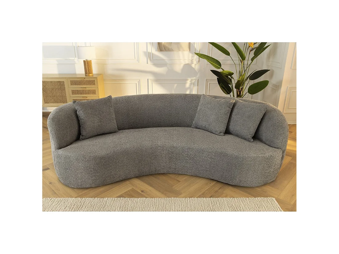 Sofa gerade SOREN dunkelgrau – Designersofa aus Bouclé-Stoff mit abgerundeter Form