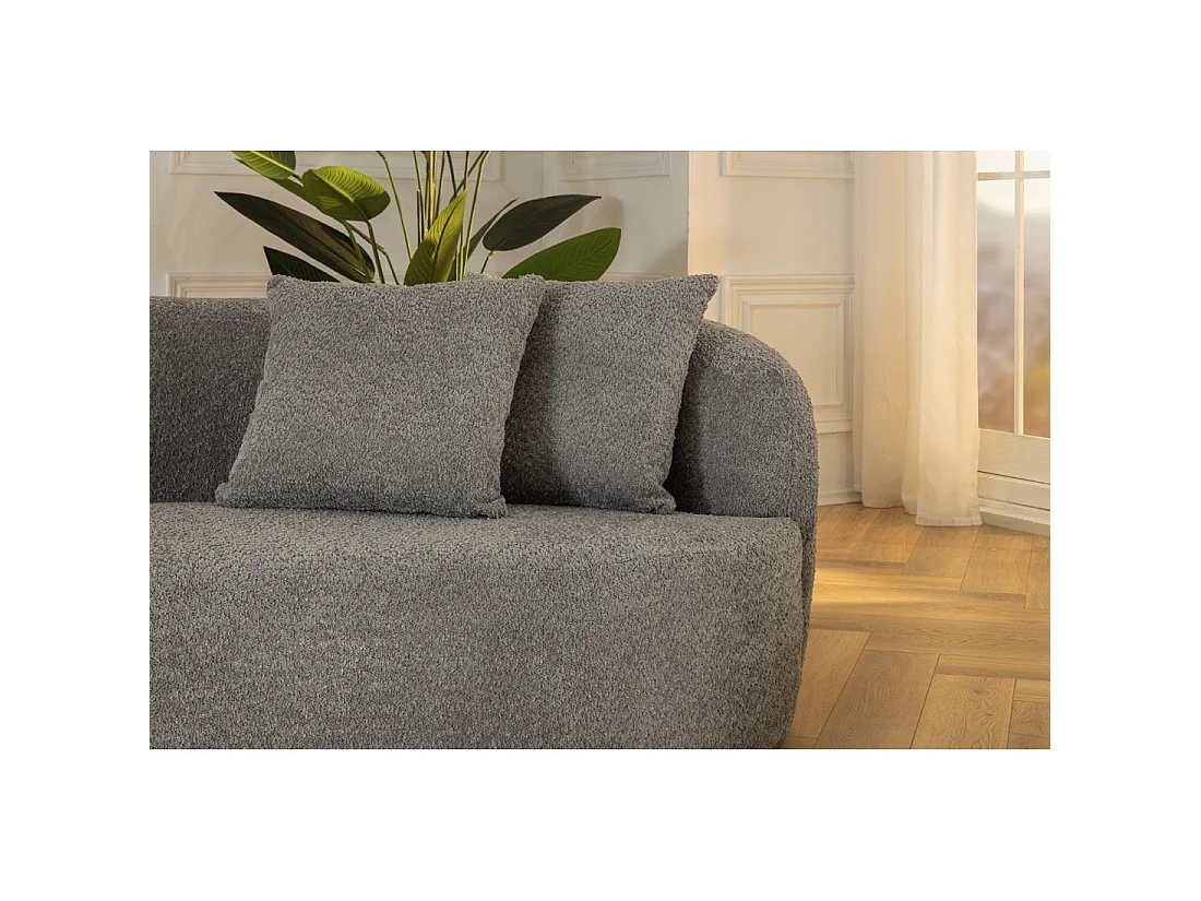 Sofa gerade SOREN dunkelgrau – Designersofa aus Bouclé-Stoff mit abgerundeter Form