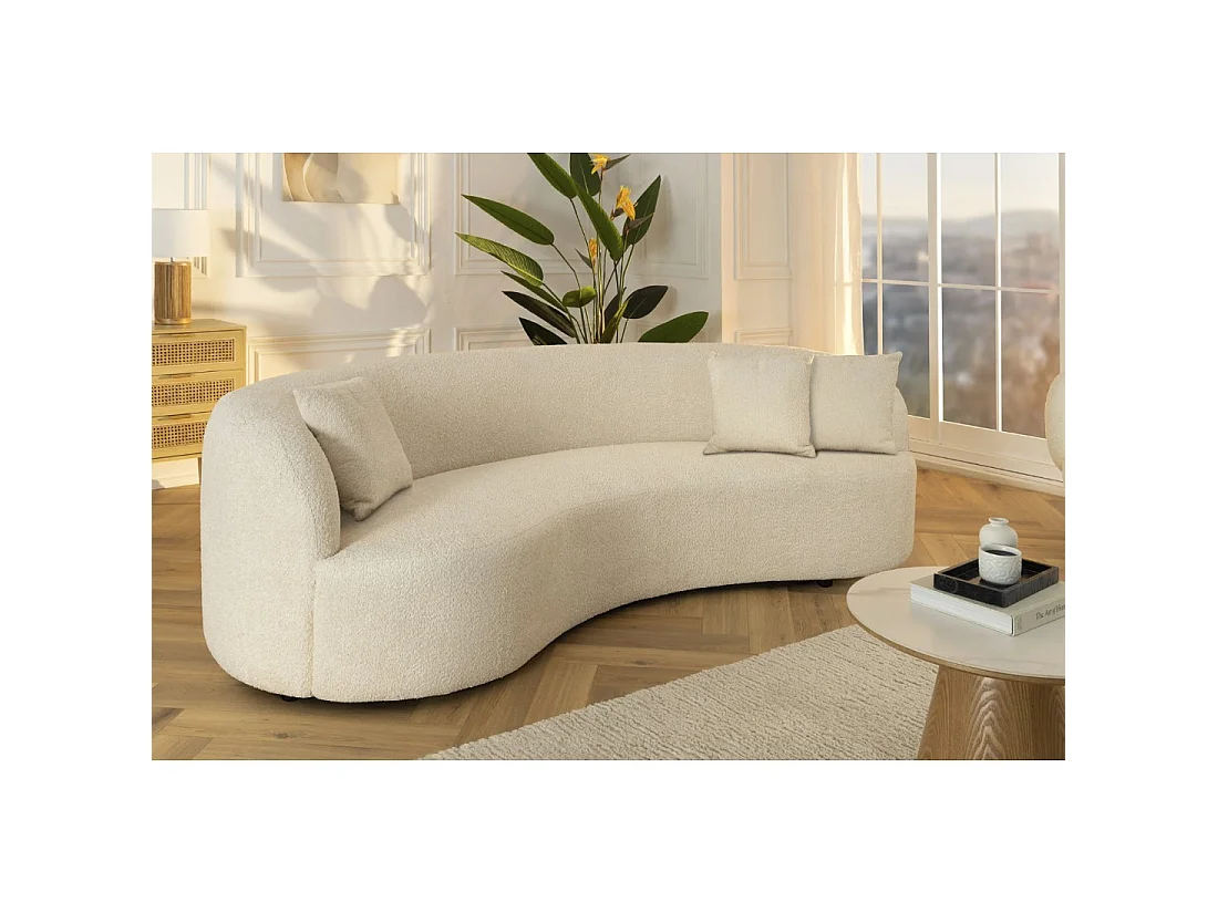 Divano dritto SOREN beige – Divano design in tessuto bouclé con forma arrotondata