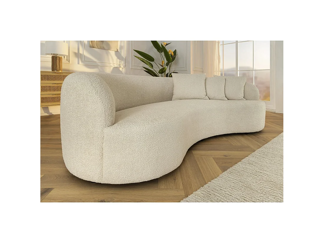 Divano dritto SOREN beige – Divano design in tessuto bouclé con forma arrotondata
