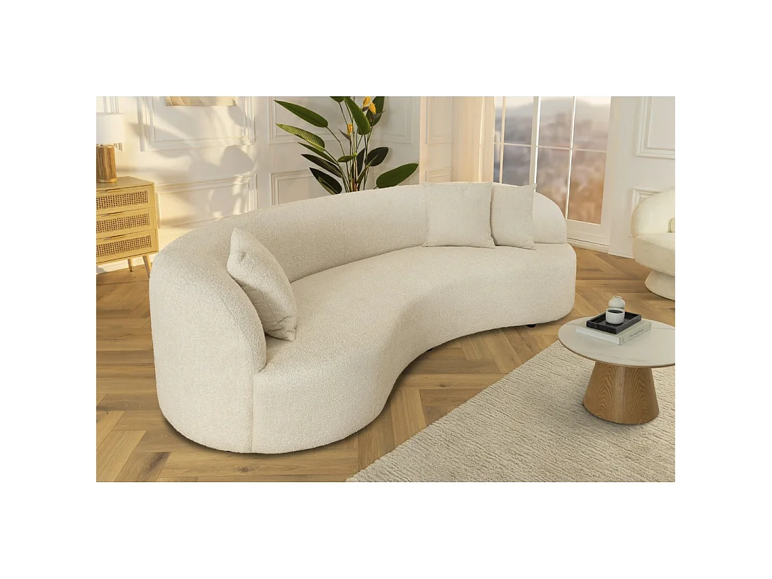 Divano dritto SOREN beige – Divano design in tessuto bouclé con forma arrotondata