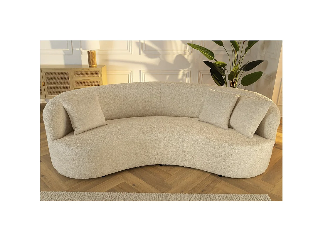 Divano dritto SOREN beige – Divano design in tessuto bouclé con forma arrotondata