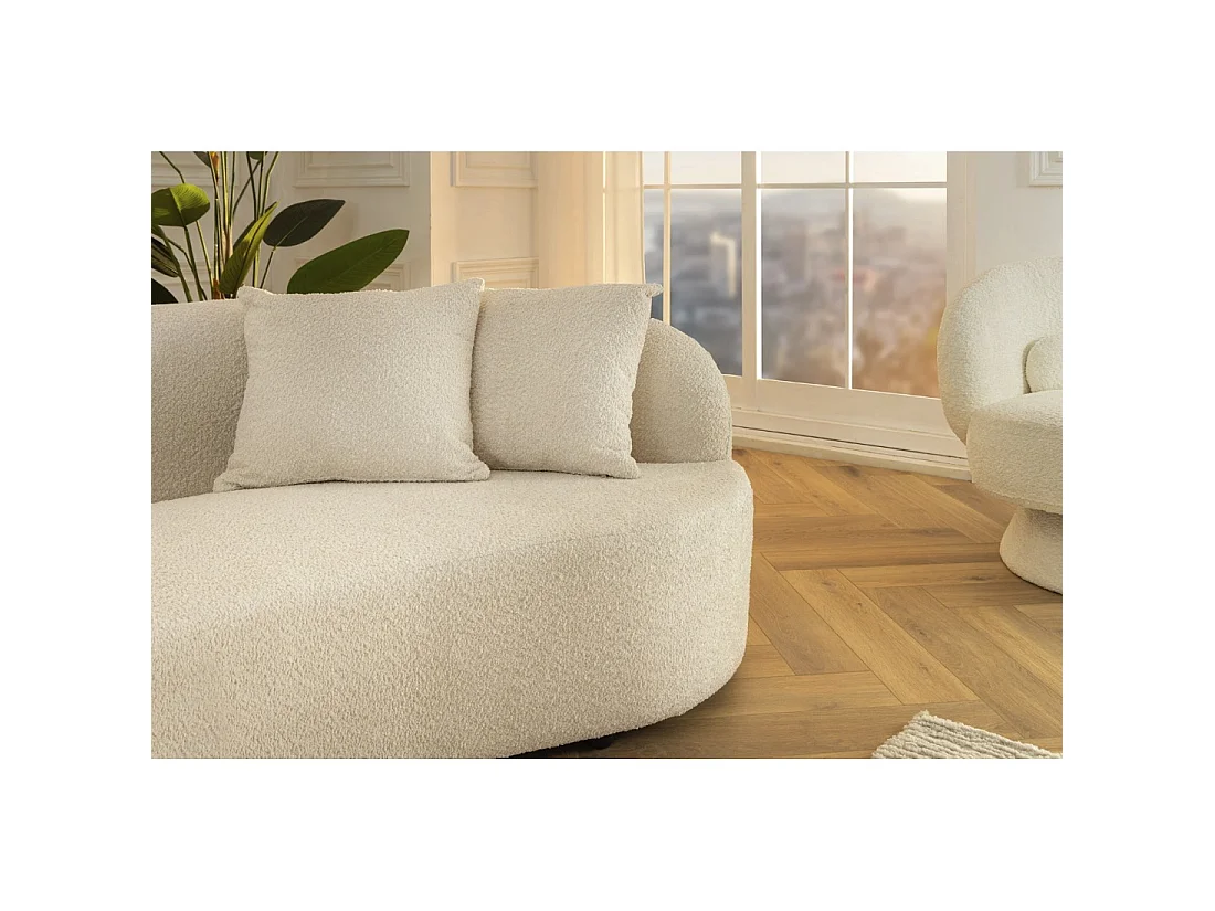 Divano dritto SOREN beige – Divano design in tessuto bouclé con forma arrotondata