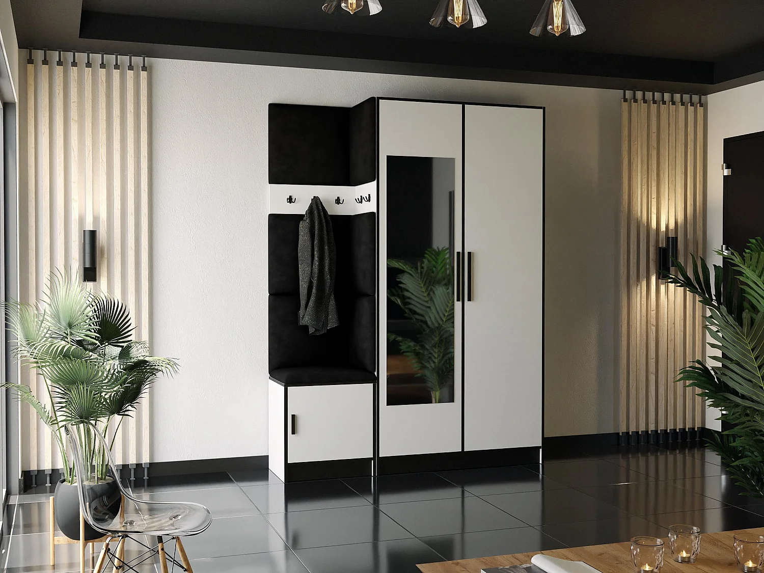 Garderobe ROJ 13 Weiß + Schwarz