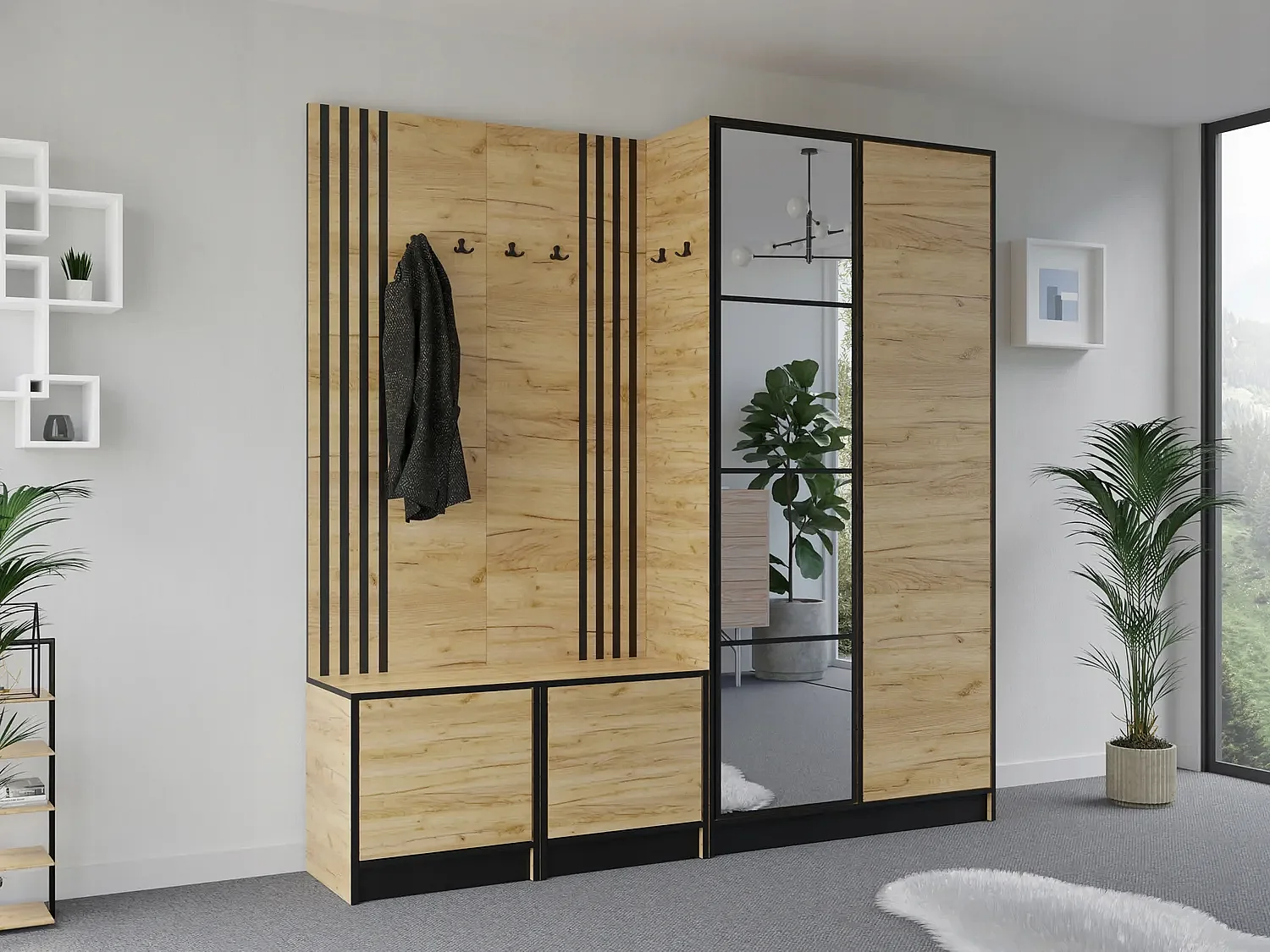 Vestiaire EDEN 21 chêne craft doré