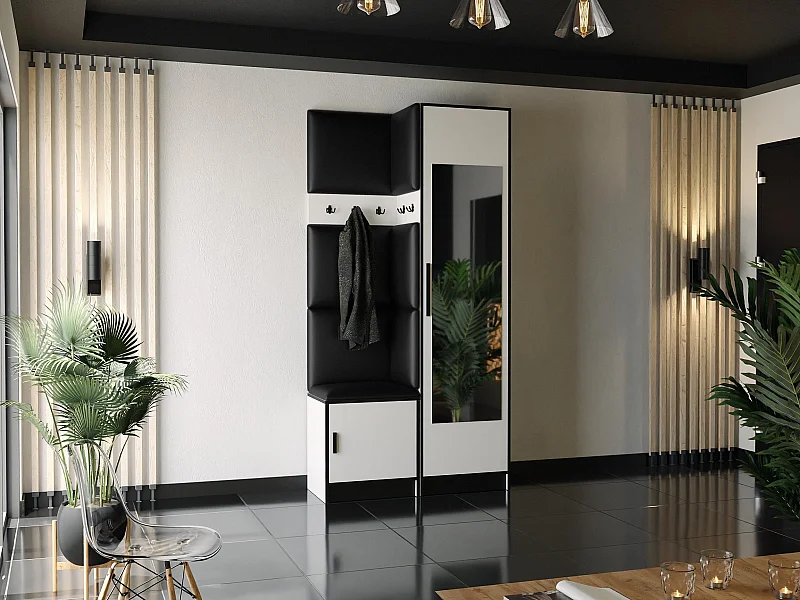 Garderobe ROJ 11 Weiß + schwarzes Kunstleder