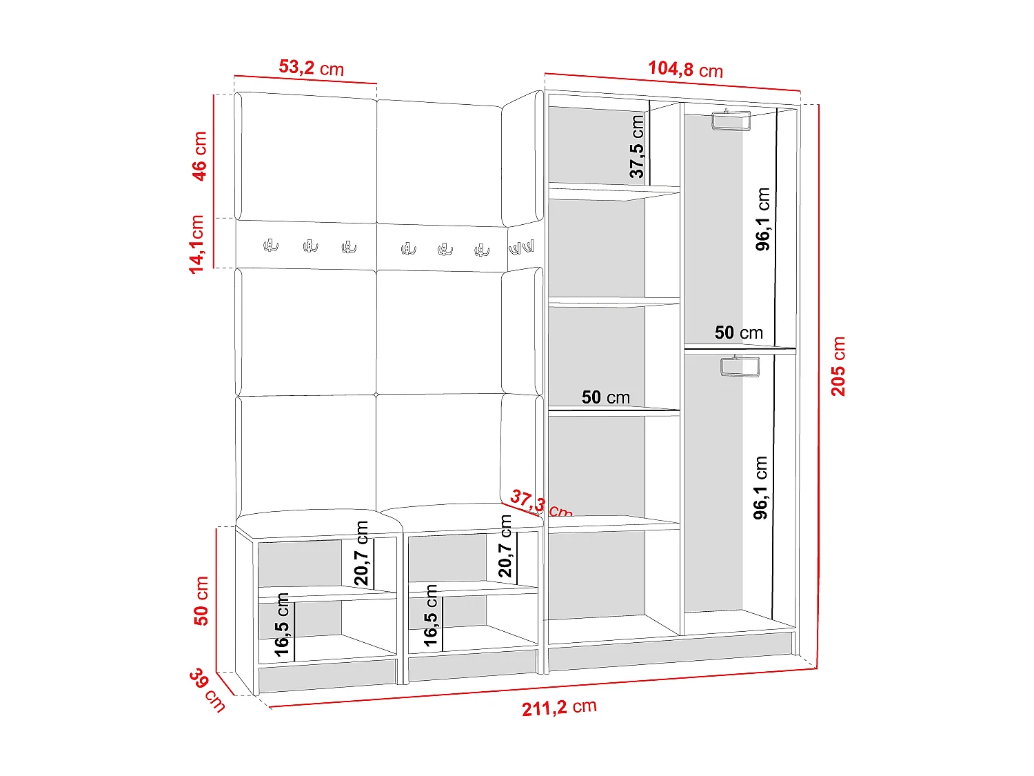Garderobe EDEN 21 Eiche Craft Gold + Schwarz