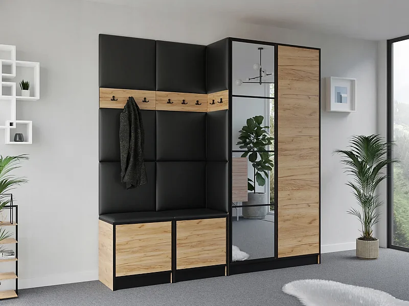 Garderoba EDEN 21  Dąb Craft Złoty + Ekoskóra Czarna