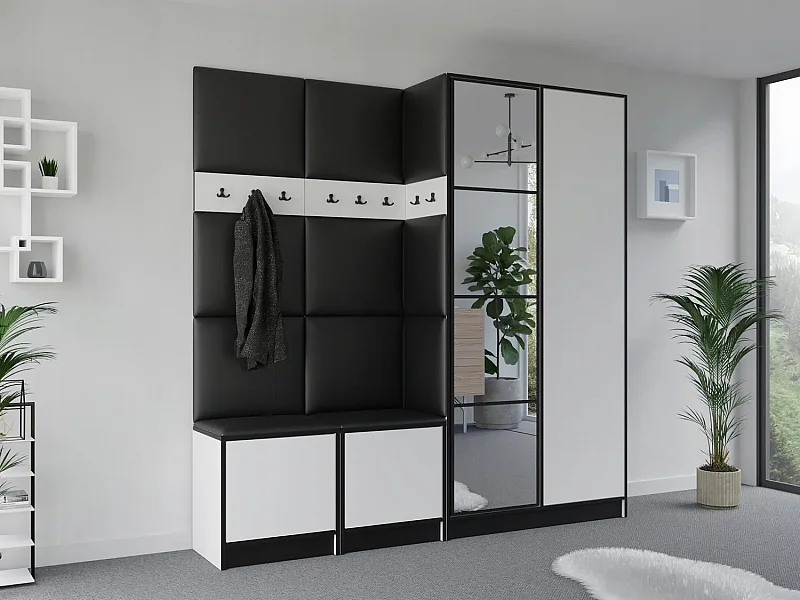 Garderobe EDEN 21 Weiß + schwarzes Kunstleder