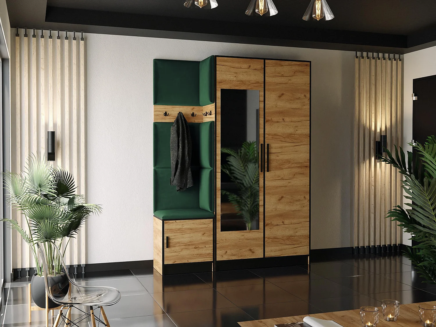 Garderoba ROJ 13 Dąb Craft Złoty + Zielony