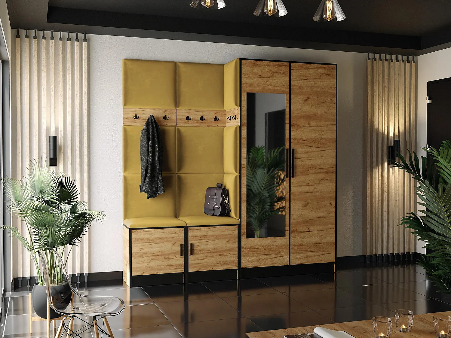Garderoba ROJ 21 Dąb Craft Złoty + Żółty