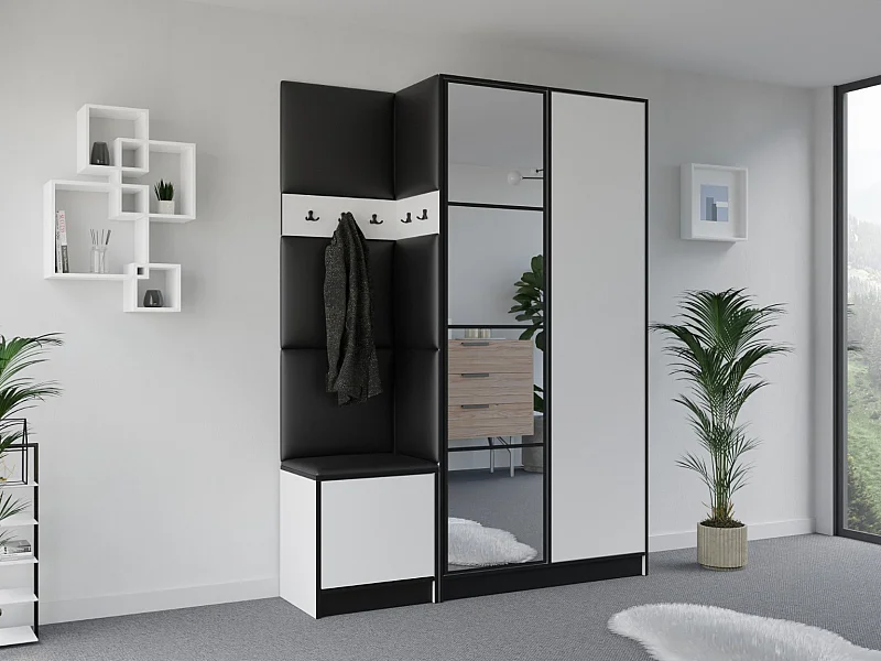 Garderobe EDEN 13 – Weiß + Schwarzes Kunstleder