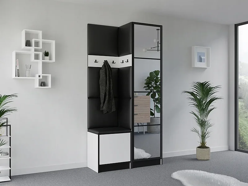 Garderobe EDEN 11 – Weiß + Schwarzes Kunstleder