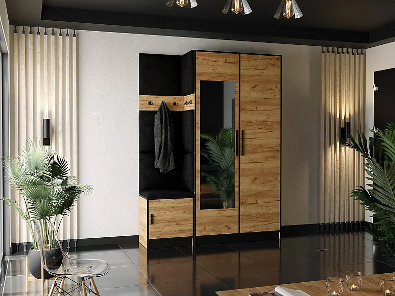 Garderoba ROJ 13 Dąb Craft Złoty + Czarny