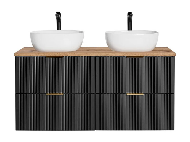 Ensemble meuble sous vasque NOXERA 140 cm – Noir mat et chêne – 2 meubles + 2 niches + plan pour vasque