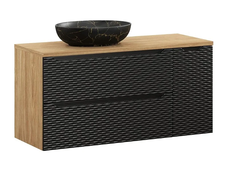 Ensemble de salle de bain YOKA noir : meubles sous vasque 120 cm + plan pour vasque + vasque à poser effet marblre noir et or