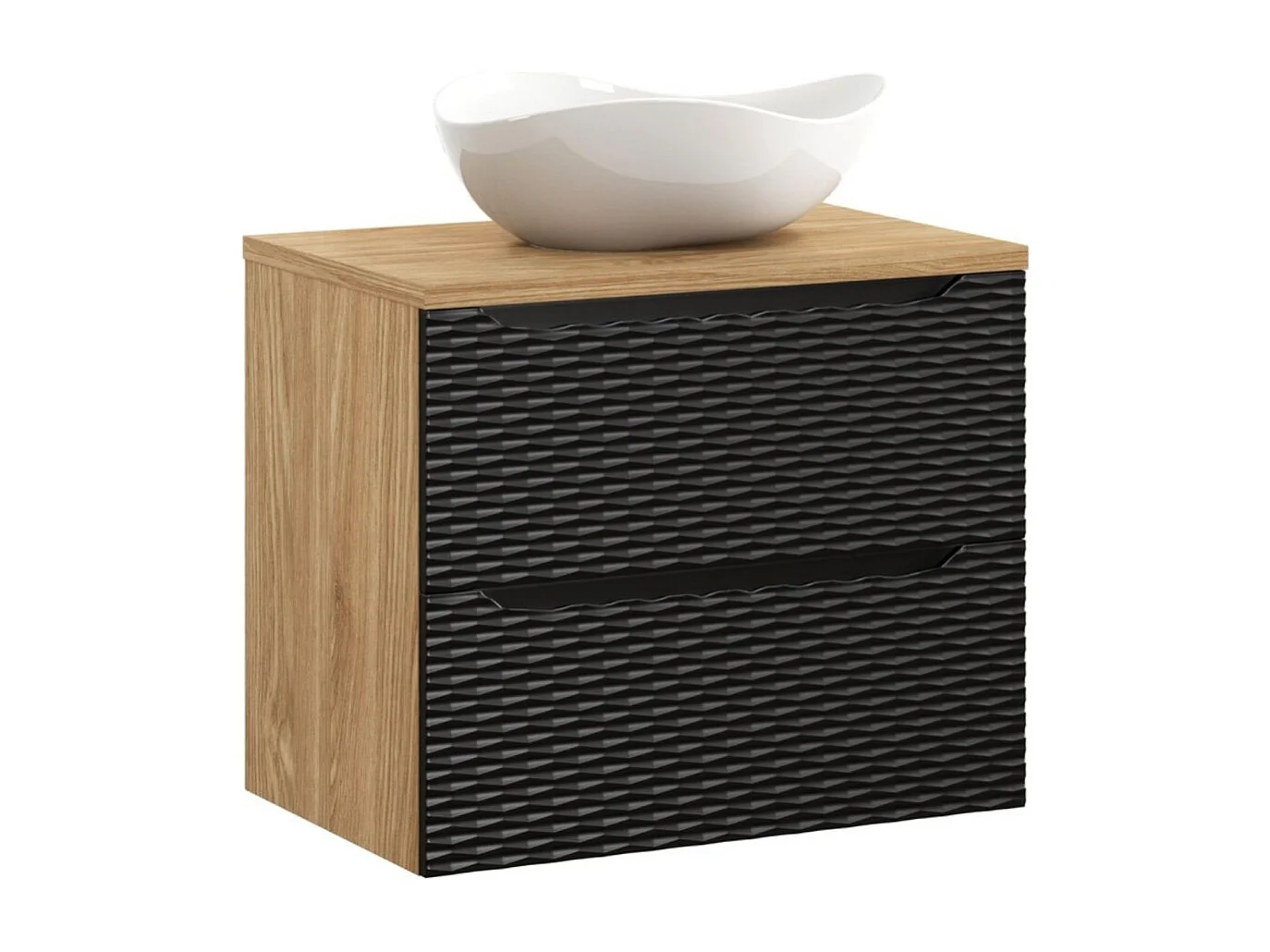 Set da bagno YOKA nero: mobile sotto lavabo con cassetti 70 cm + piano per lavabo + lavabo da appoggio