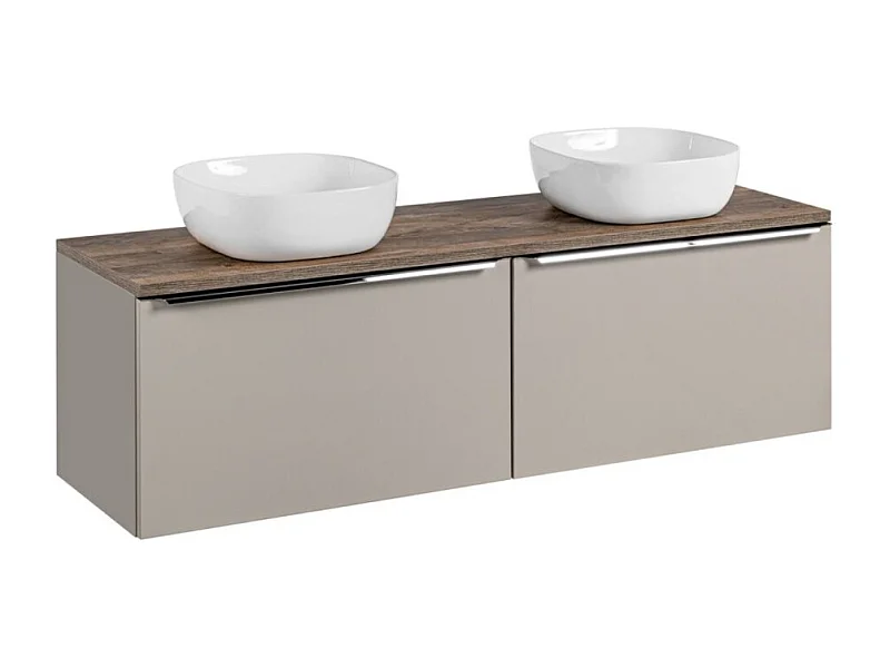 Ensemble de salle de bain VANTA taupe : meubles sous vasque 160cm + plan vasque + 2 vasques à poser