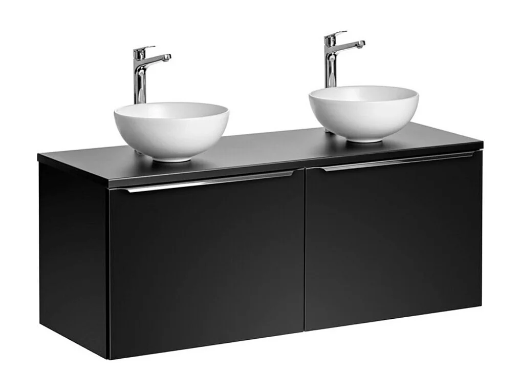 Ensemble de salle de bain VANTA : meubles sous vasque 120cm + plan pour vasque + 2 vasques blanches à poser