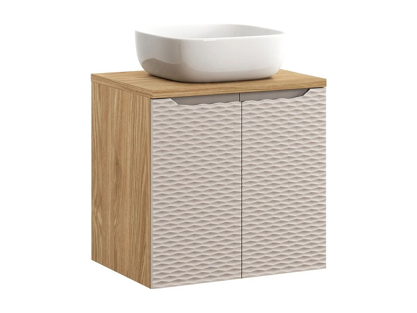 Ensemble de salle de bain YOKA beige : meuble sous vasque à placards 60 cm + plan vasque + vasque à poser