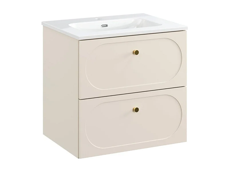 Ensemble de salle de bain TORNADO : meuble sous vasque 60cm beige + vasque à encastrer blanche