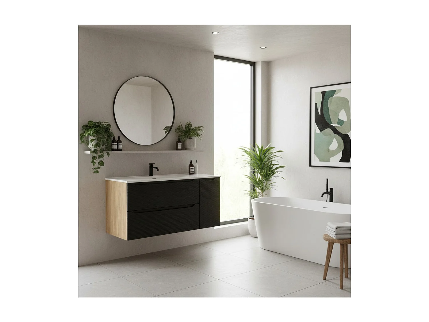 Ensemble de salle de bain YOKA noir : meubles sous vasque 120 cm + vasque à encastrer