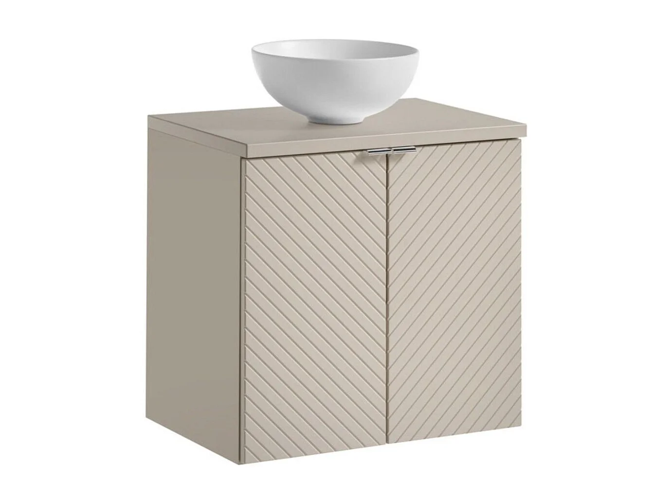 Ensemble de salle de bain AOKI : meuble sous vasque à placards 60cm + plan vasque beige + vasque blanche ronde à poser