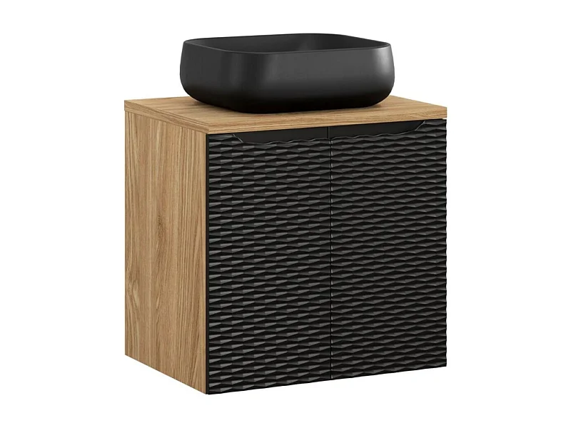 Ensemble de salle de bain YOKA noir : meuble sous vasque à placard 60cm + plan pour vasque + vasque à poser noire