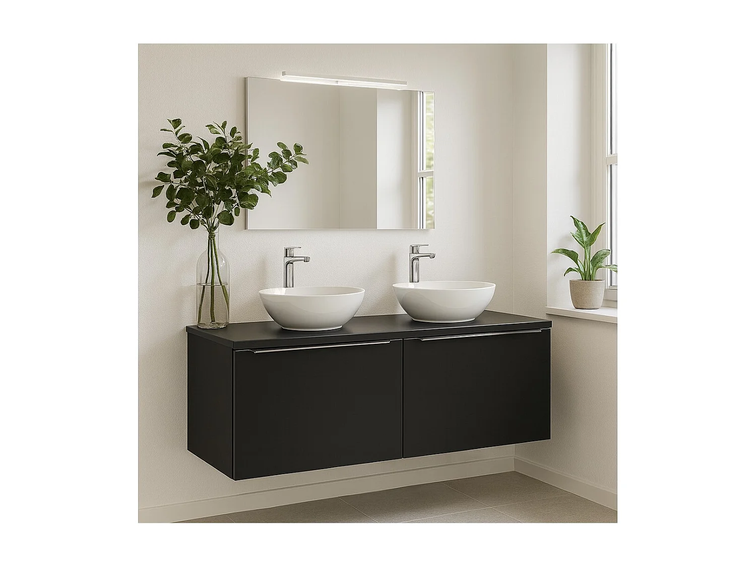 Ensemble de salle de bain VANTA : meubles sous vasque 120cm + plan pour vasque + 2 vasques à poser