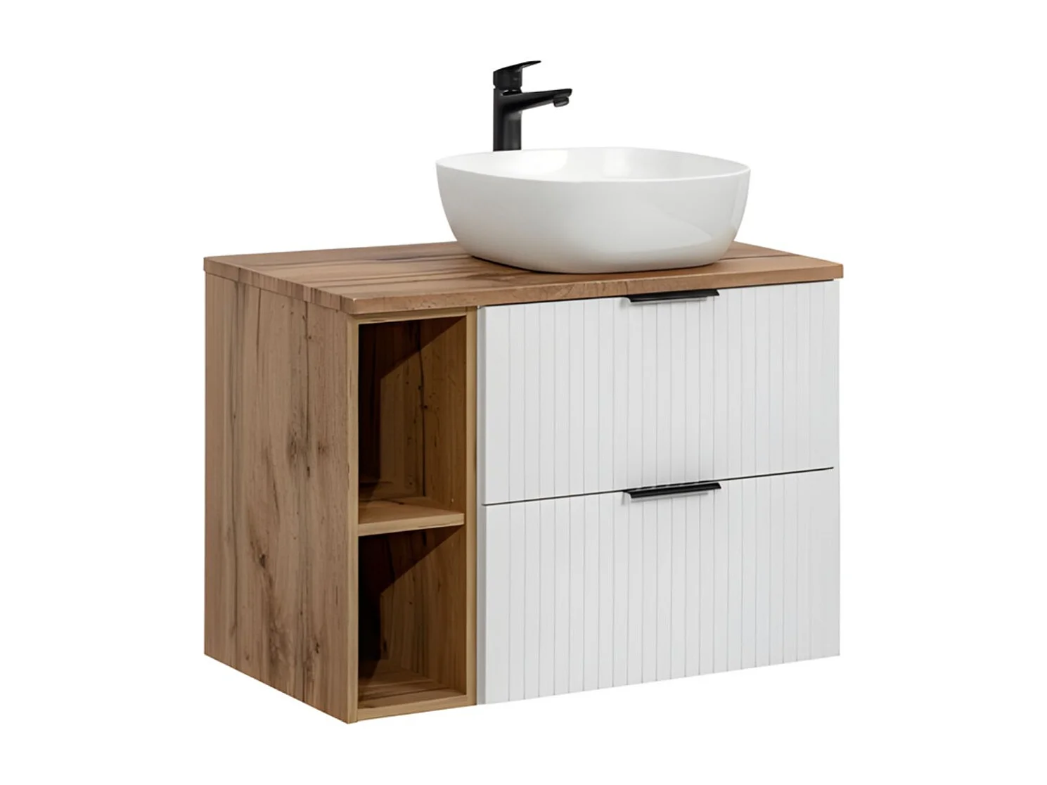 Ensemble de salle de bain NOXERA 80 cm – Meuble sous vasque suspendu avec 2 niches, plan pour vasque et vasque