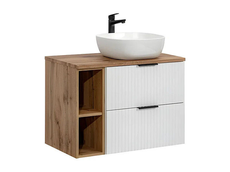 Ensemble de salle de bain NOXERA 80 cm – Meuble sous vasque suspendu avec 2 niches, plan pour vasque et vasque