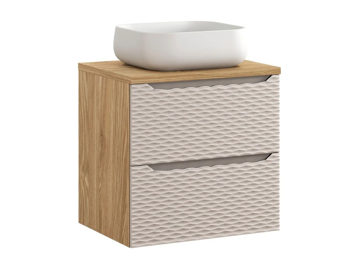 Ensemble de salle de bain YOKA beige : meuble sous vasque à tiroirs 60 cm + plan pour vasque + vasque
