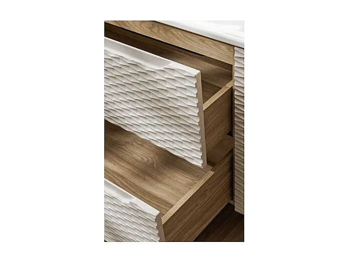 Ensemble de salle de bain YOKA beige : meuble sous vasque à tiroirs 60 cm + plan pour vasque + vasque