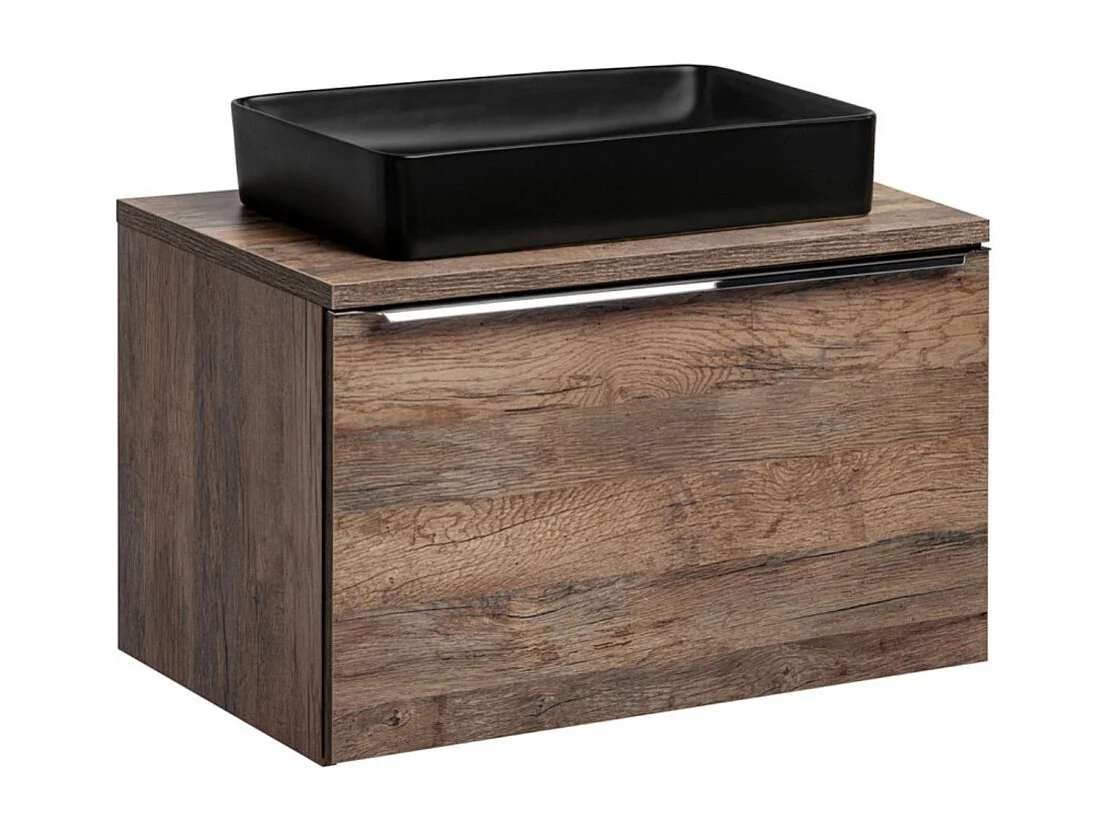 Ensemble de salle de bain VANTA chêne : meuble sous vasque 80cm + plan vasque + 1 vasque noire à poser