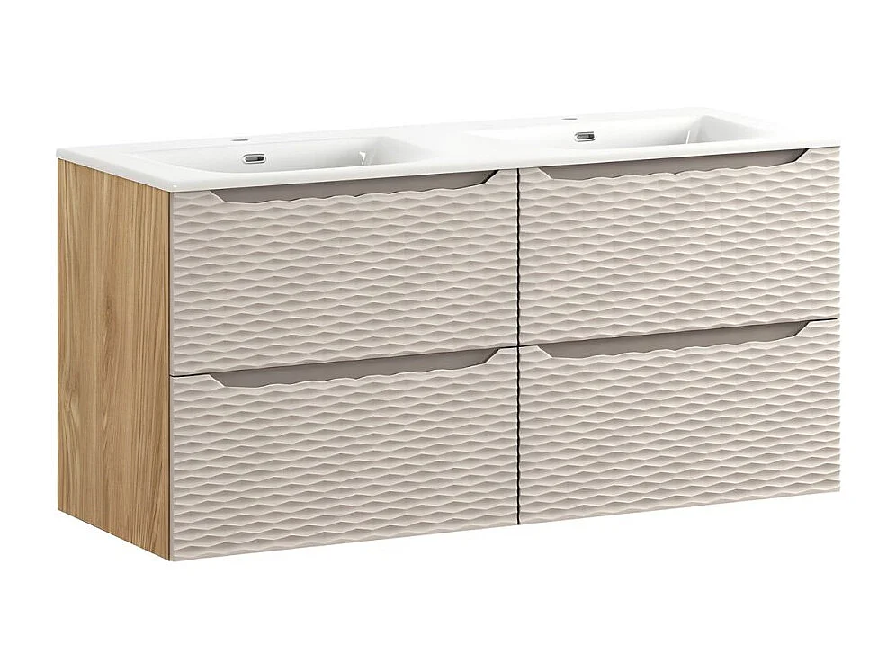 Ensemble de salle de bain YOKA beige : 2 meubles sous vasque 60cm à tiroirs + vasque à encastrer