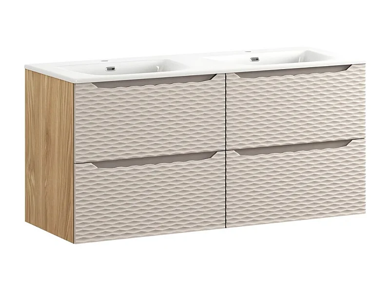 Ensemble de salle de bain YOKA beige : 2 meubles sous vasque 60cm à tiroirs + vasque à encastrer