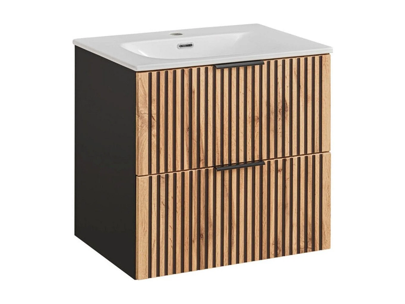 Ensemble de salle de bain KINOKO : meuble sous vasque à tiroirs 60cm + vasque à encastrer blanche + siphon