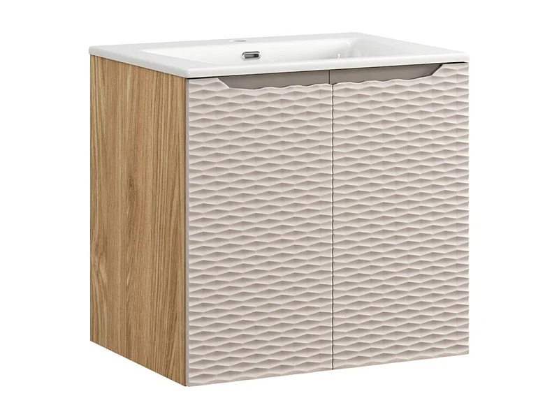 Ensemble de salle de bain YOKA beige : meuble sous vasque à placards 60 cm + vasque à encastrer