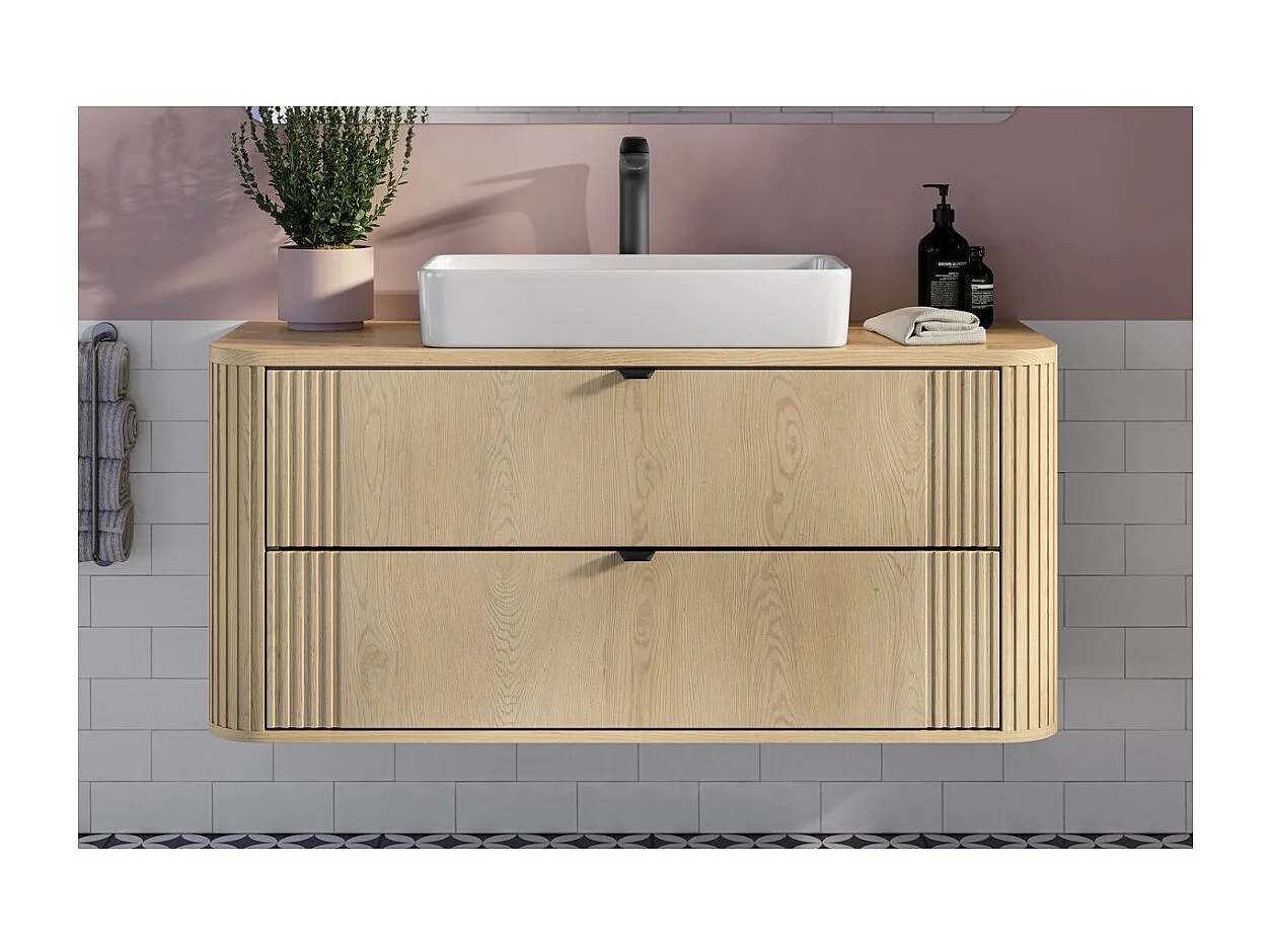 Badezimmer-Set KORI: Waschtischunterschrank 120cm + Platte für Aufsatzwaschbecken + Aufsatzwaschbecken