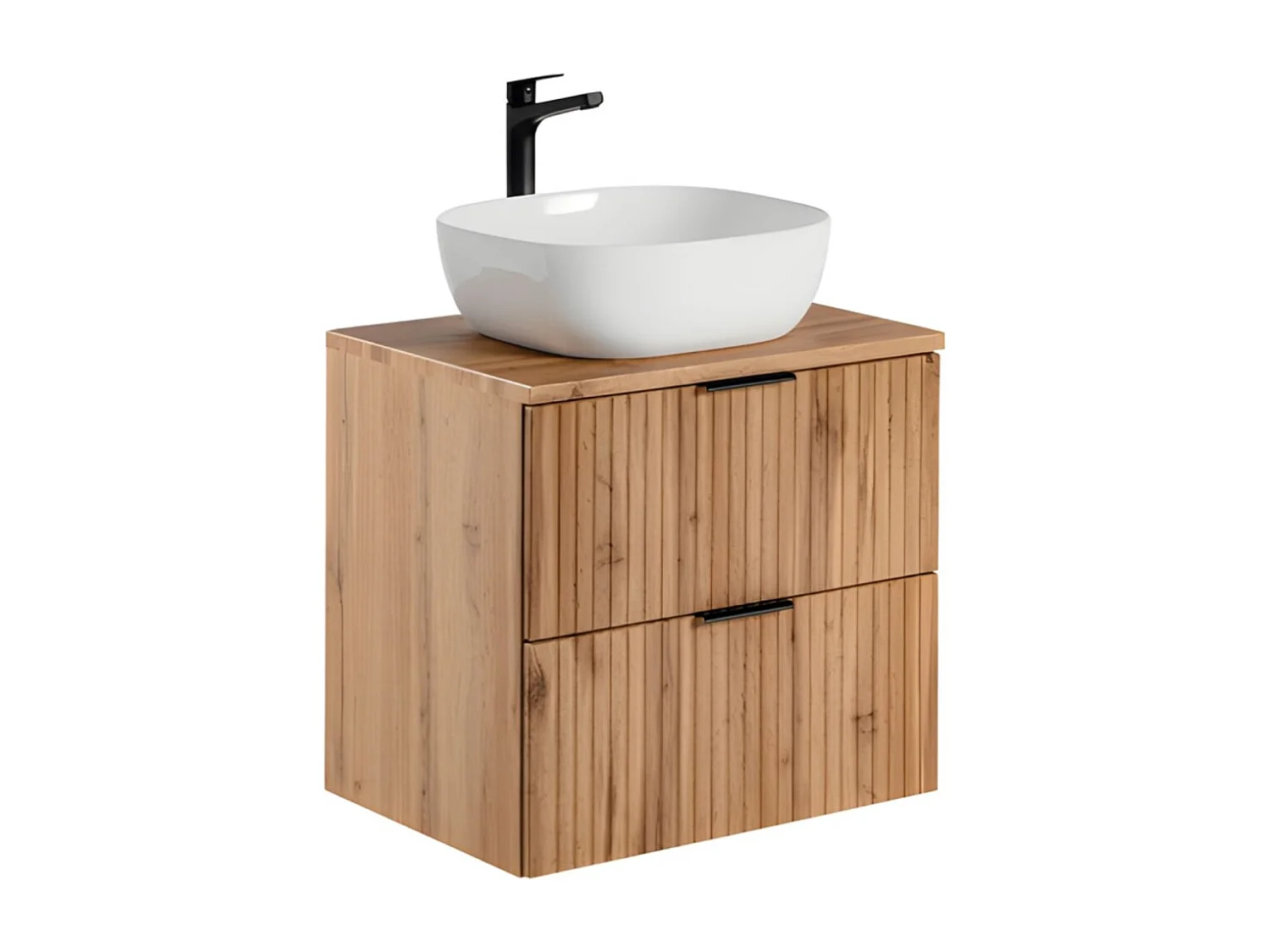 Ensemble de salle de bain NOXERA 60 cm – Chêne wotan – Meuble sous vasque avec plan pour vasque et vasque