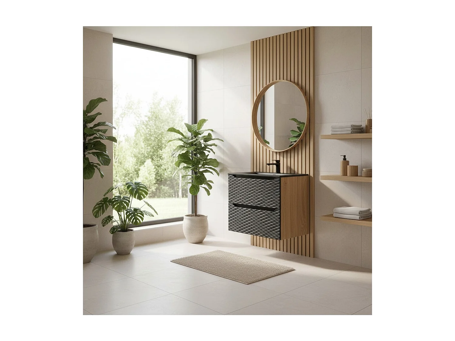 Set da bagno YOKA nero: mobile sottolavabo con cassetti 60 cm + lavabo da incasso nero
