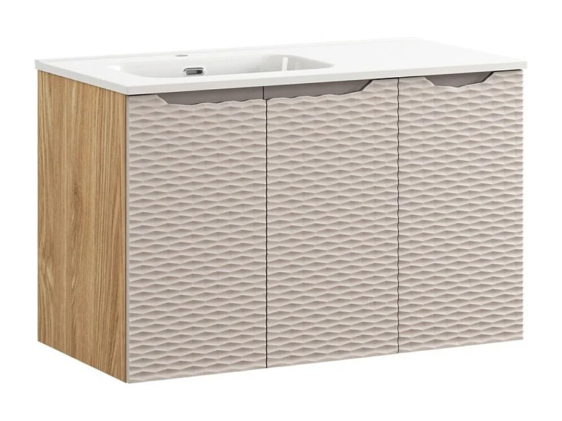 Ensemble de salle de bain YOKA beige : meuble sous vasque à placards 90 cm + vasque à encastrer