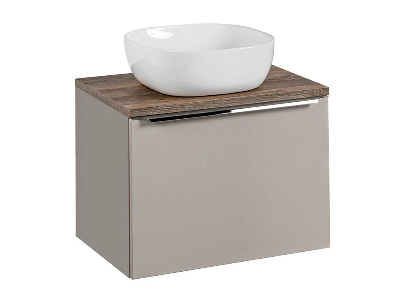 Set da bagno VANTA color tortora: mobile sotto lavabo 60cm + piano lavabo + lavabo bianco da appoggio