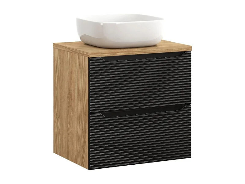 Ensemble de salle de bain YOKA noir : meuble sous vasque à tiroirs 60cm + plan pour vasque + vasque à poser