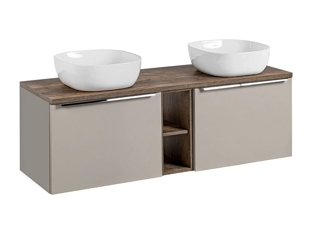 Ensemble VANTA taupe : meubles sous vasque 140cm + plan vasque + 2 vasques à poser