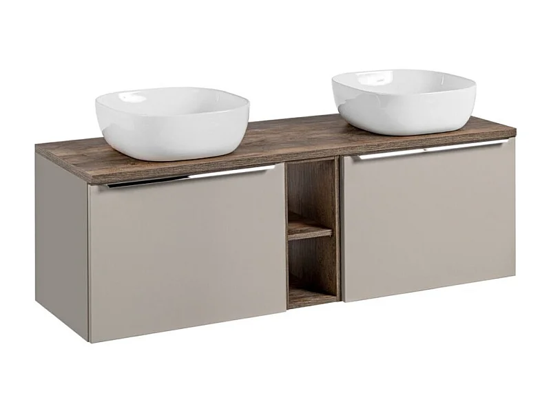 Ensemble VANTA taupe : meubles sous vasque 140cm + plan vasque + 2 vasques à poser