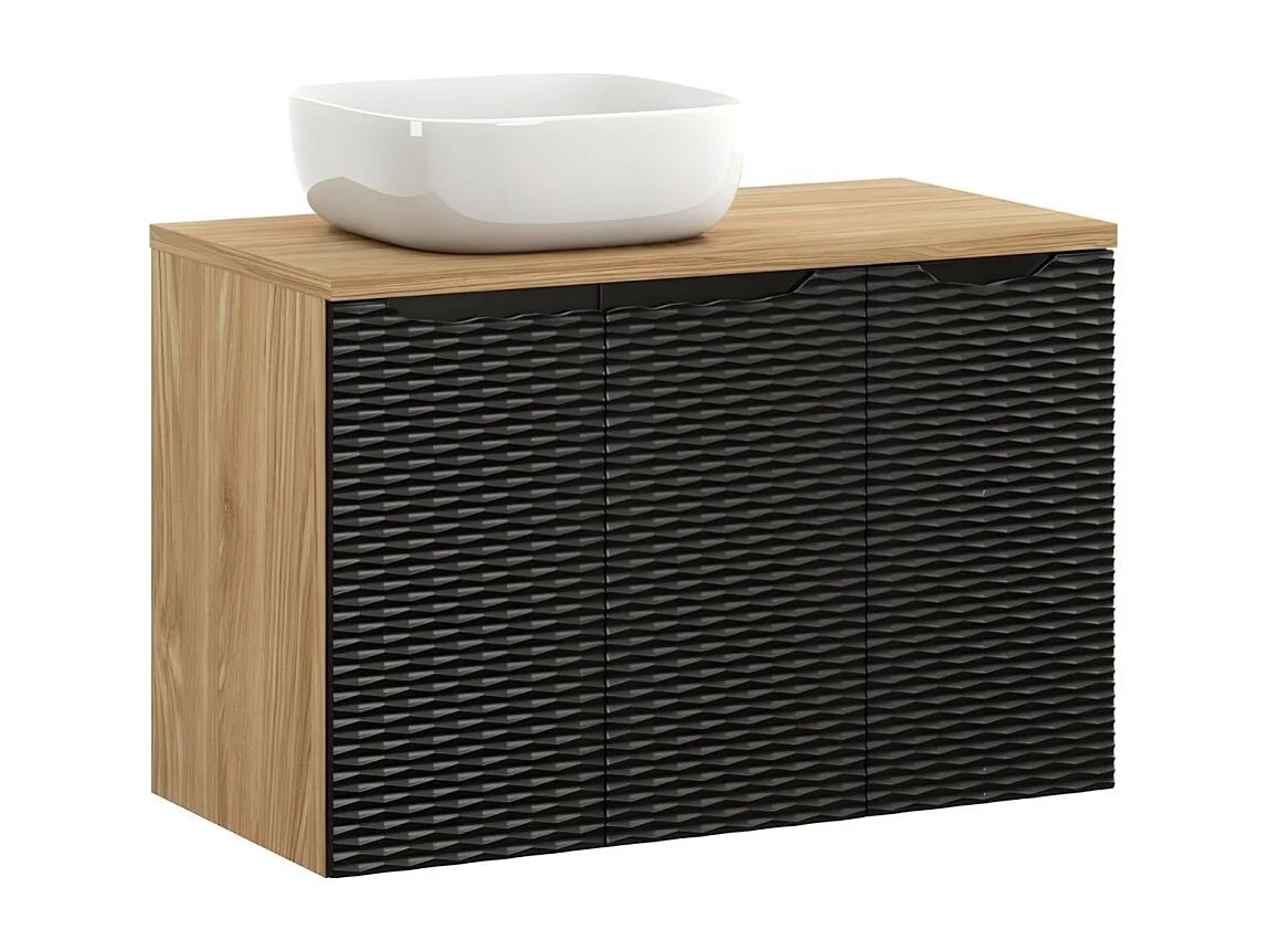 Ensemble de salle de bain YOKA noir : meubles sous vasque à placard 90cm + plan pour vasque + vasque à poser