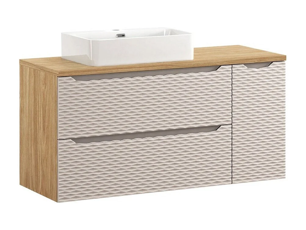 Ensemble de salle de bain YOKA beige : meuble sous vasque à tiroirs et placards 120 cm + plan pour vasque + vasque à poser